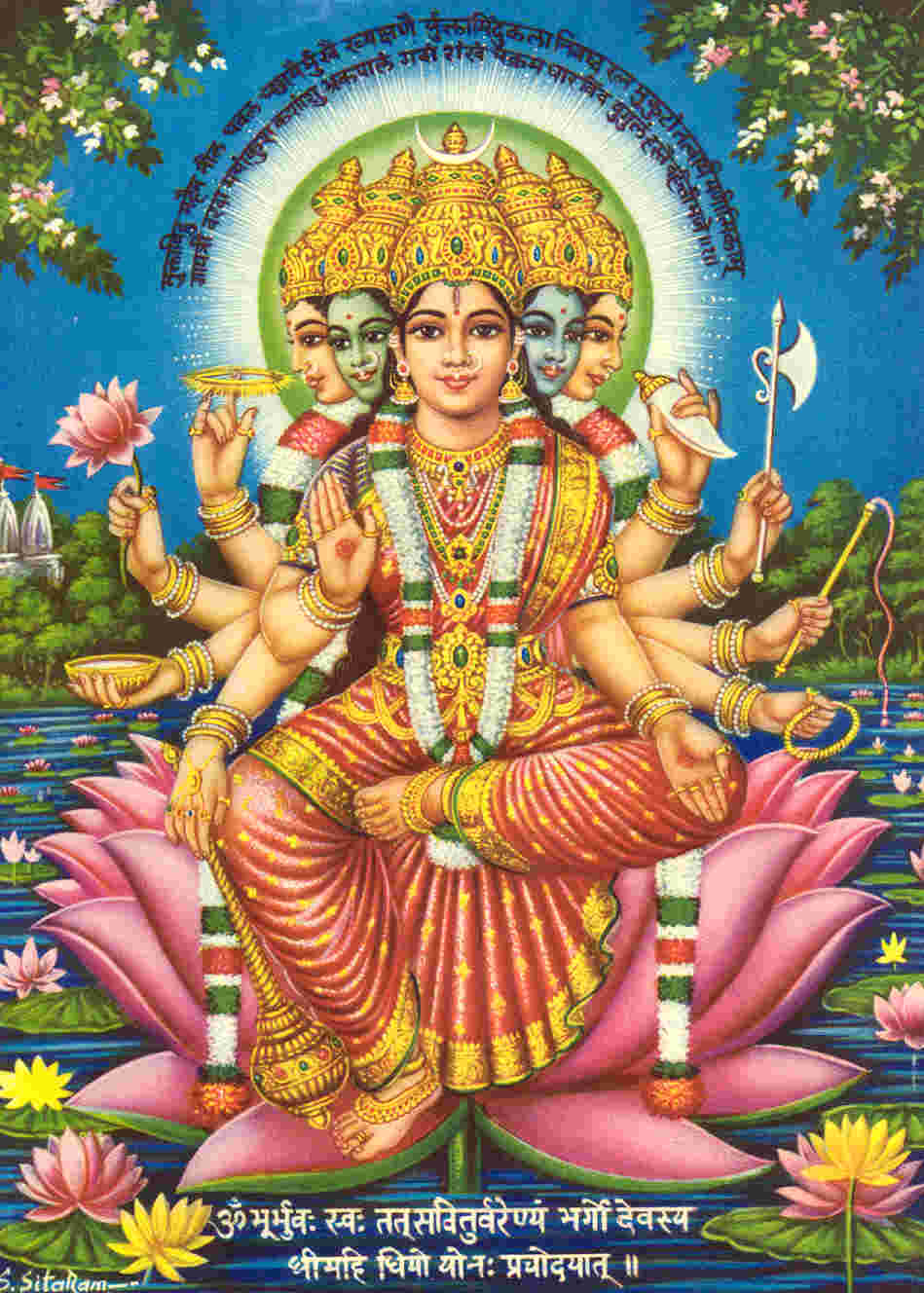 Goddess Gayatri With Mantra
