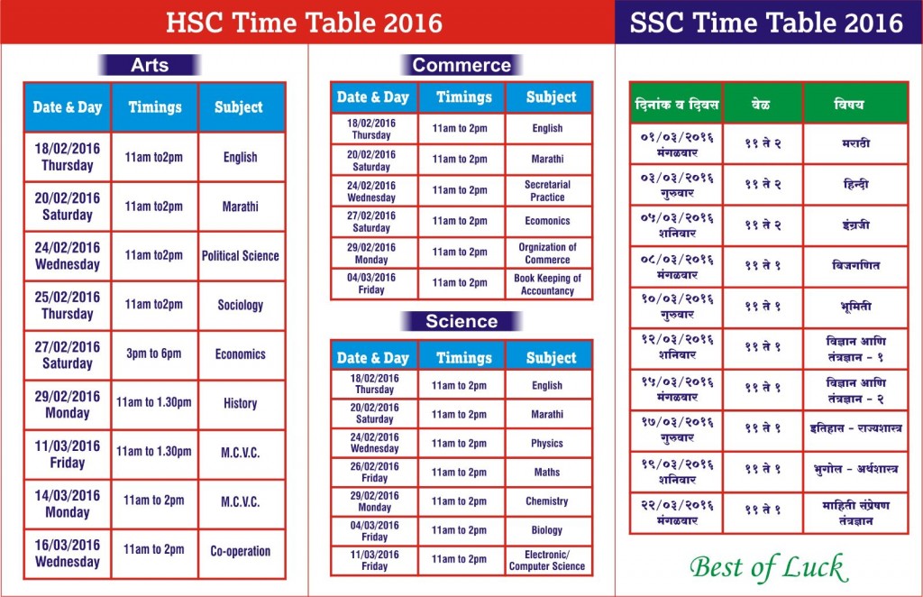 HSC and SSC Time Table